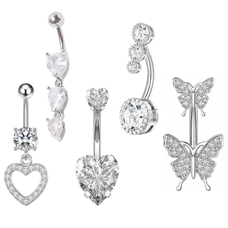 Stainless Steel Belly Button Bars Barbell Navel Body Piercing Jewellery for Women 5Pcs 1