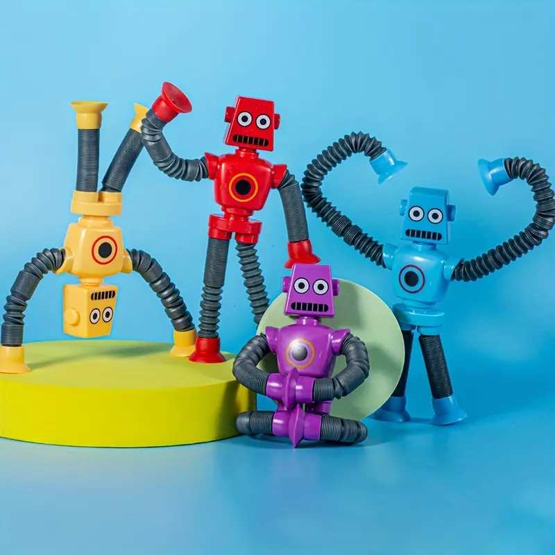 RISELDAJOR   4 Pieces of Telescopic Tubes: Portable and Multifunctional Cartoon Robot Stress-Relieving Toys. Suction-based Creative Sensory Toys for Cultivating Imagination and Creativity, DIY Interactive Toys, Ideal Easter Gifts and Also Great for Hallow 1