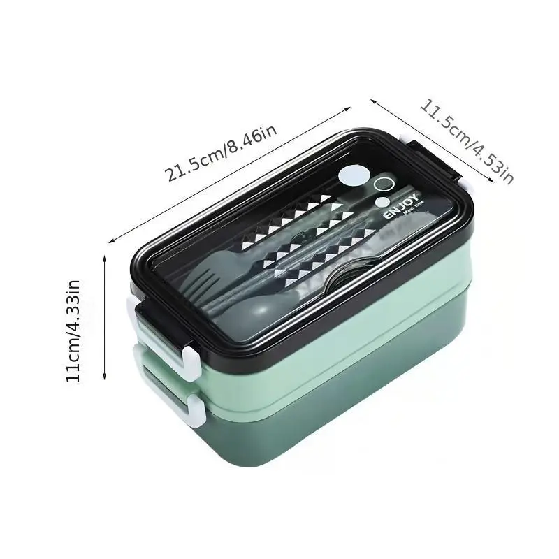 1pc Plastic Double-layer Lunch Box With Cutlery, Microwave Oven Bento Box, Leakproof Food Container, For Back To School, School Supplies And Classroom, For Camping And Picnic, Home Kitchen Supplies 4