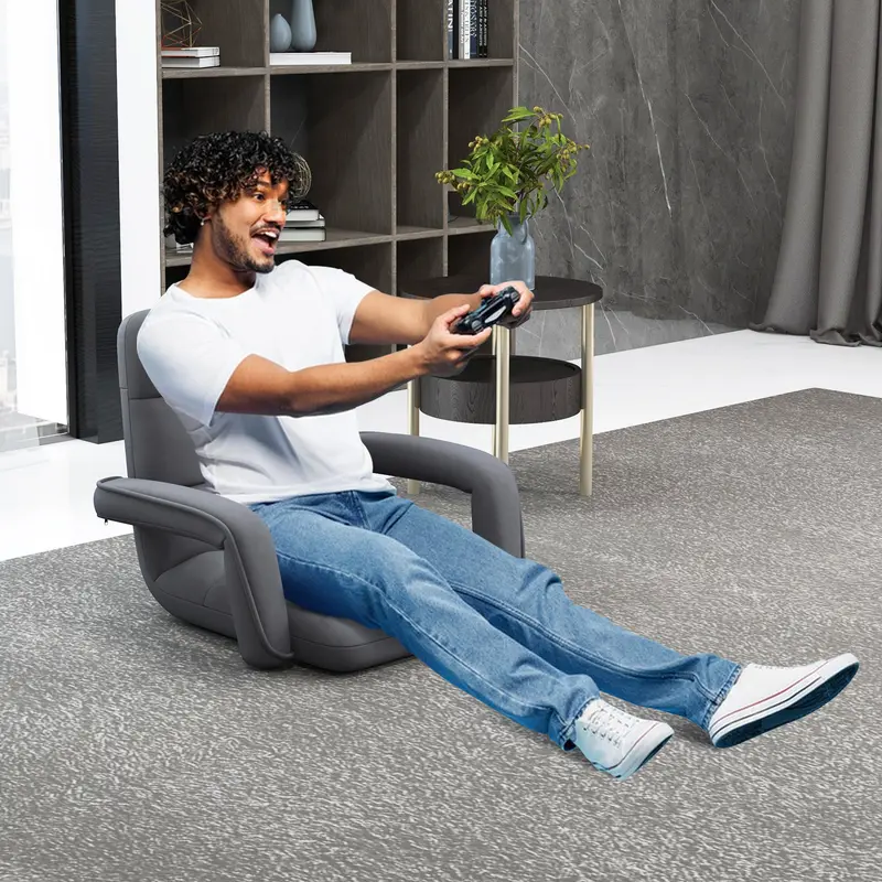 COSTWAY Floor Gaming Chair for Adults with Back Support and Adjustable 6-Position 7