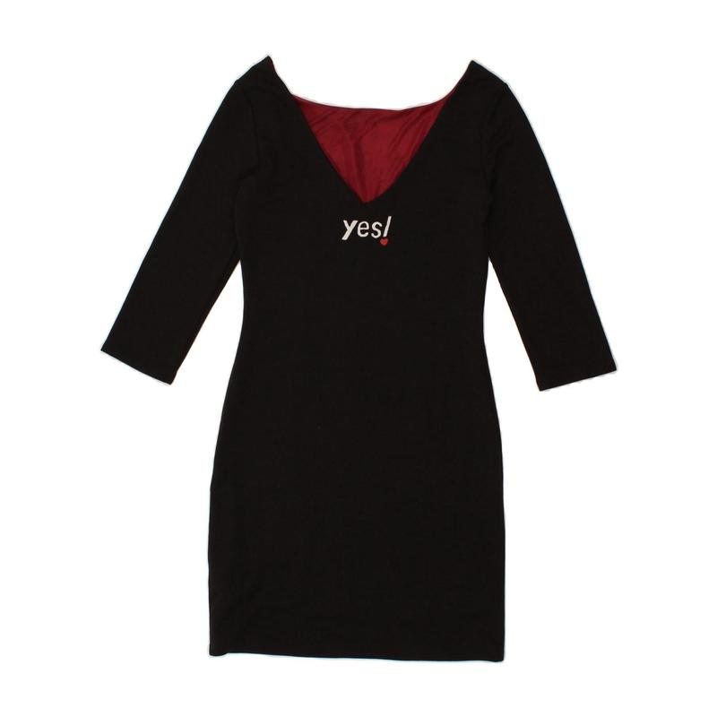 Pre-Owned Vintage DESIGUAL Womens Graphic 3/4 Sleeve Sheath Dress UK 12 Medium Black 2