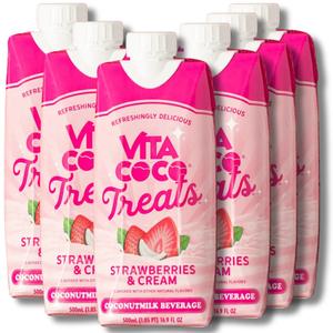 Vita Coco Treats Strawberries & Cream Coconut Milk Beverage Drink 500ml - 63% Juice, Limited Edition, Creamy, Sweet, and Pink Treats - BBE: 10.07.2025