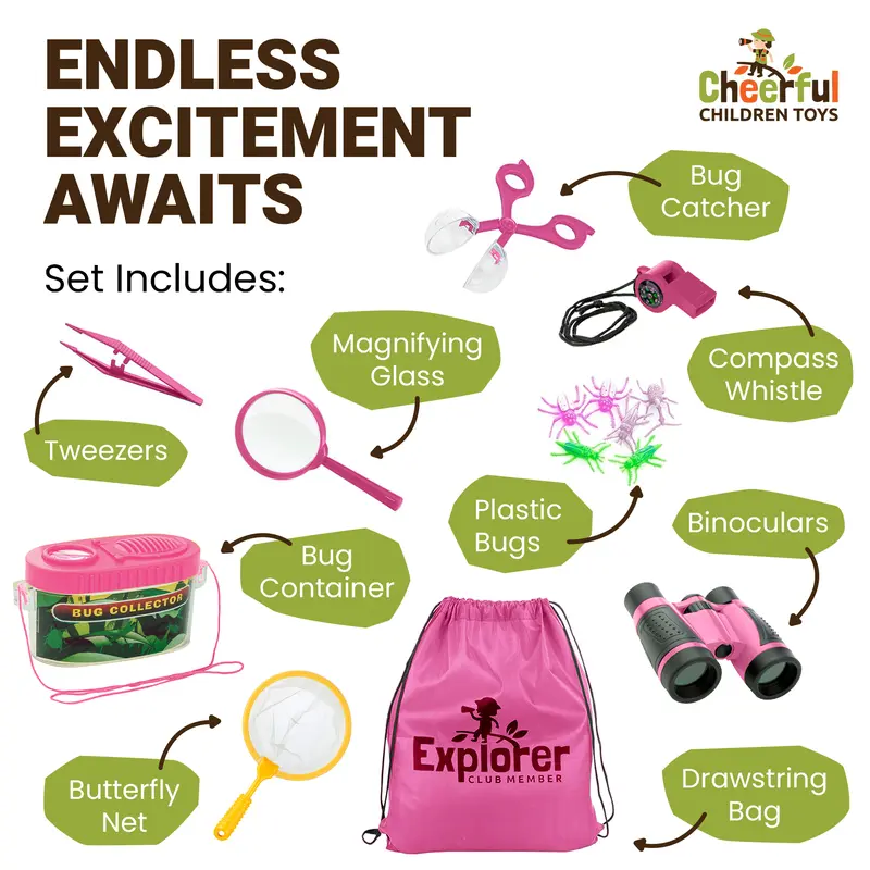 Cheerful Children Toys Premium Kids Explorer Kit with Extra Sturdy Accessories for 3-7 Year Olds -Bug Hunting Costume Hat Vest boys girls Outdoor Backyard Safari Nature Zoo Keeper STEM Educational 1