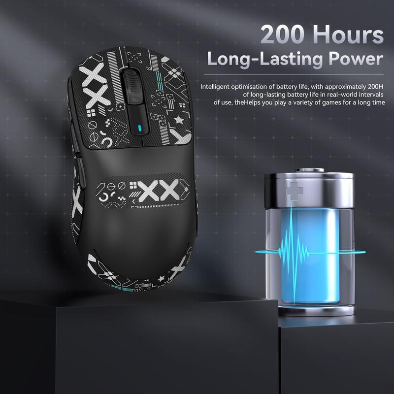 ATTACK SHARK X3 49g SUPERLIGHT Mouse with Tape, PixArt PAW3395 Gaming Sensor, BT/2.4G Wireless/Wired Gaming Mouse, 6 Adjustable DPI 26000, 200 Hrs Battery, Office Mice for Win11/Xbox/PS/Mac 8