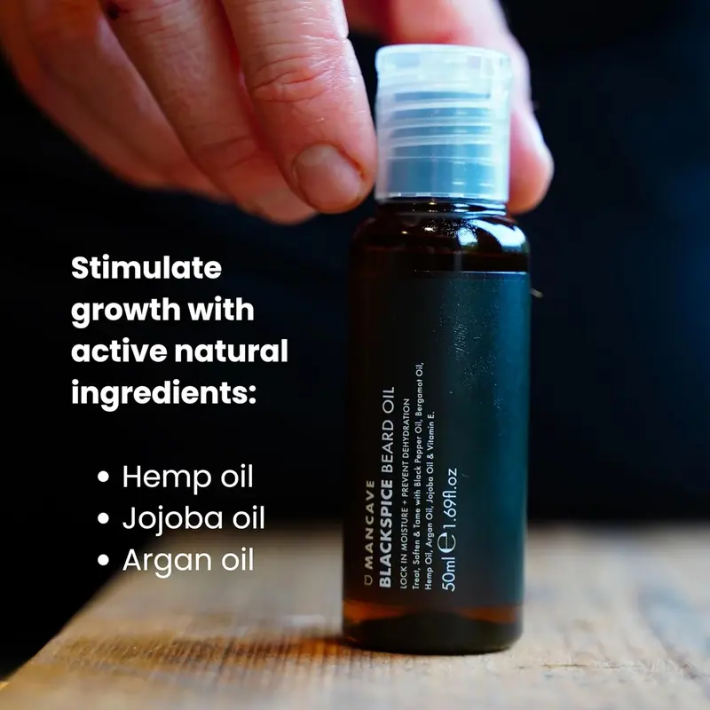 ManCave Blackspice Beard Oil, Softening Blend of Oils to Treat and Tame your Beard, With Argan Oil, Bergamot Oil and Hemp Oil, Encourages Beard Growth, Vegan Friendly, Made in the UK, 50 ml Aftershave Foam Comfort Hair Care 1