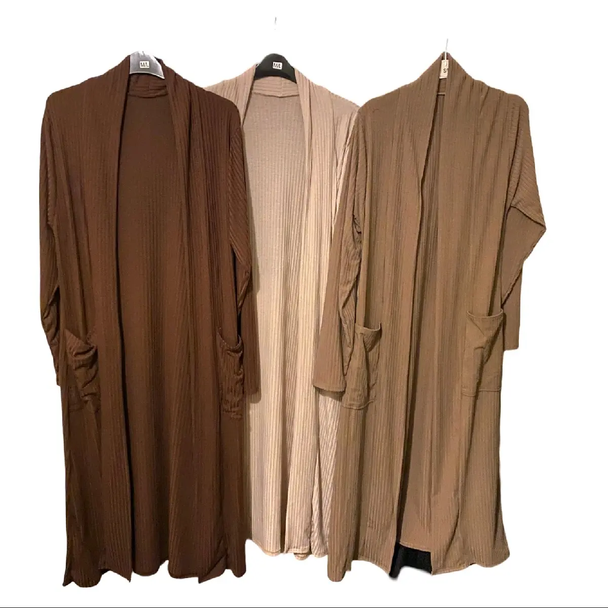 WOMENS LONG OPEN CARDIGAN RIB STRETCHY LONG SLEEVE WITH POCKET