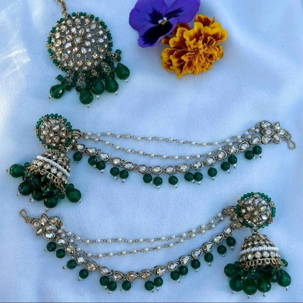 Bollywood Style Sahara Jhumka Earrings with Tikka for Indian/Pakistani Asian Women