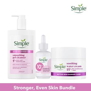 Simple Smoothing Gel Cleanser, 10% Niacinamide (Vitamin B3) serum & Soothing Water Face Cream facial moisturiser bundle for Stronger, Even skin Hyaluronic Hyaluronic Acid Lactic Moisture Hydrate Hydrating