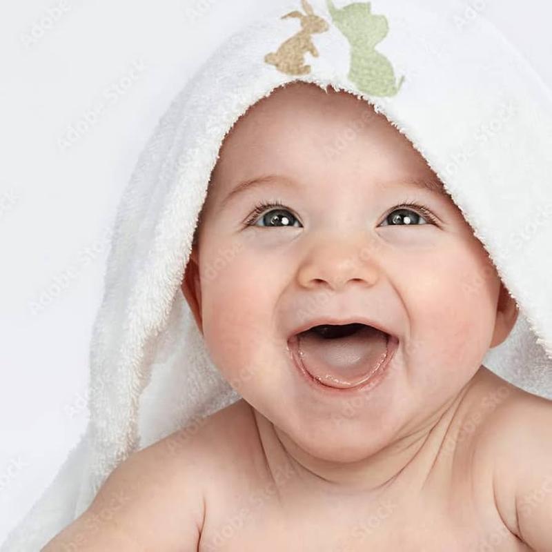 2 Elli & Raff Baby Hooded Bath Time Towels, Soft Cotton, Star Pattern, White 2