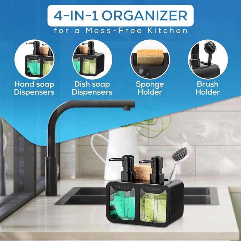 Soap Dispenser, Refillable Wash Hand Liquid, Dish Detergent, Shampoo Lotion Bottle with Pump Head and Label, Ideal for Kitchen & Bathroom Sink or Shower (Black) 4