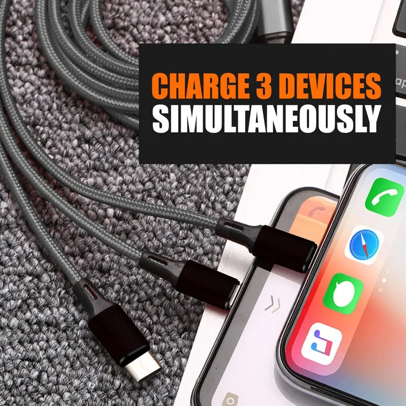 3 in 1 Fast Charging Cable With 3A Speed, Fast Charging Multi Purpose Cable, Type C Cable, Micro USB Cable And Lighting Cable In Black, Cellphone, Mobile Accessories Smartphone Charger 1