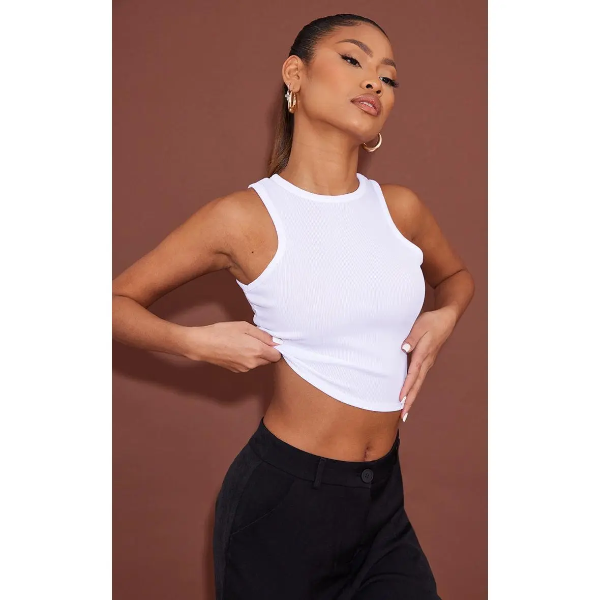 White Soft Rib Racer Cropped Top Next Day Delivery Before 10 pm