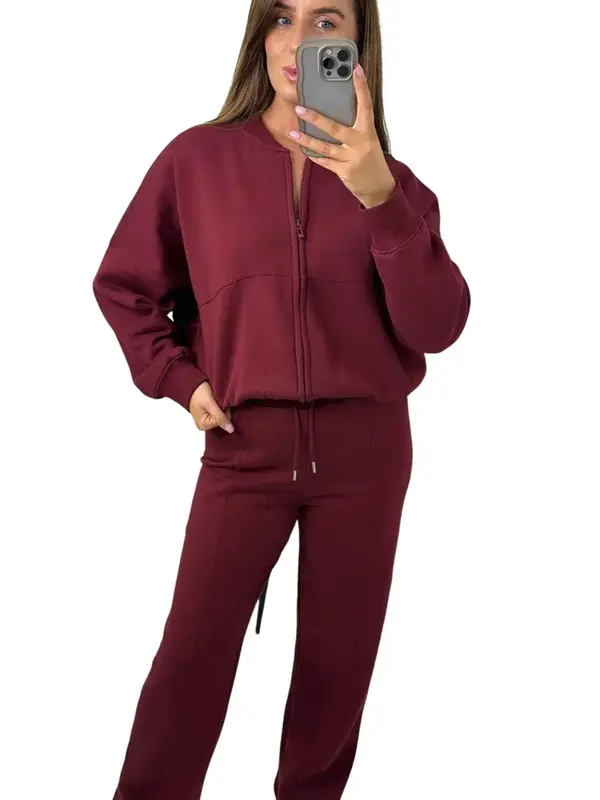 Love On Replay Bomber Jacket And Straight Leg Jogger Loungewear Set Casual Comfort Fabric Womenswear Fashion Adjustable Breathable Chic Comfortable Clothing Day Drawstring Everyday Pockets Polyester Ribbed Soft 8