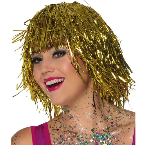 Metallic Gold Tinsel Wig 0