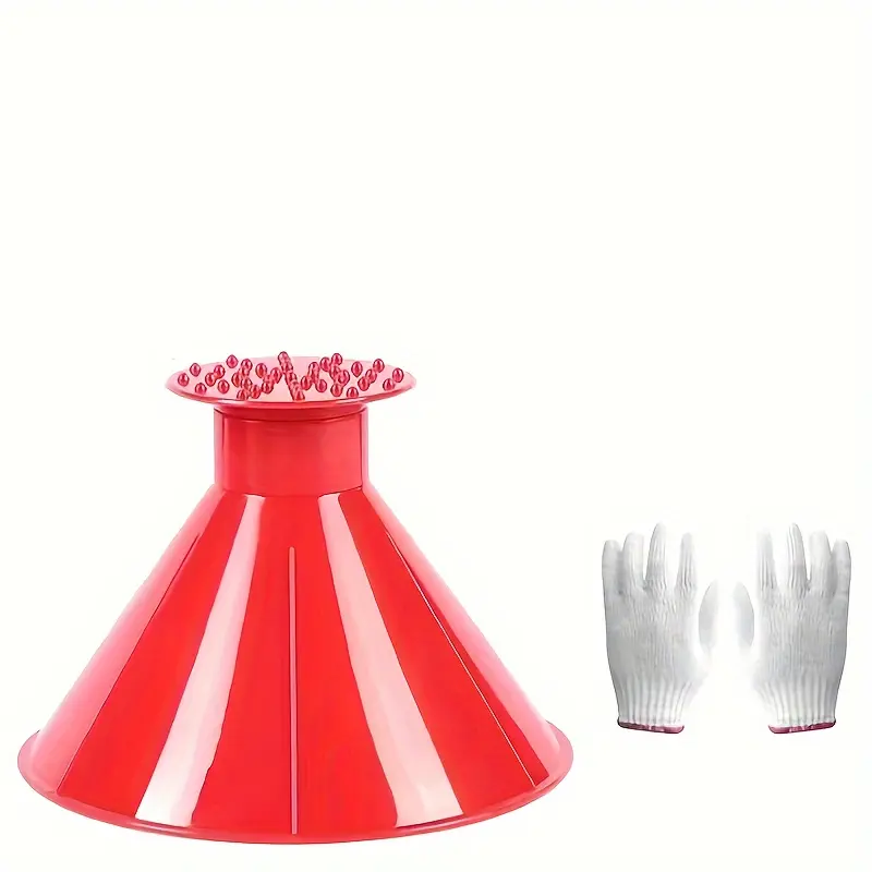 1pc Car Window Windshield Magic Ice Scraping Oil Funnel Snow Shovel + 1pair Gloves, Tool Scraping Winter Car Accessories 4