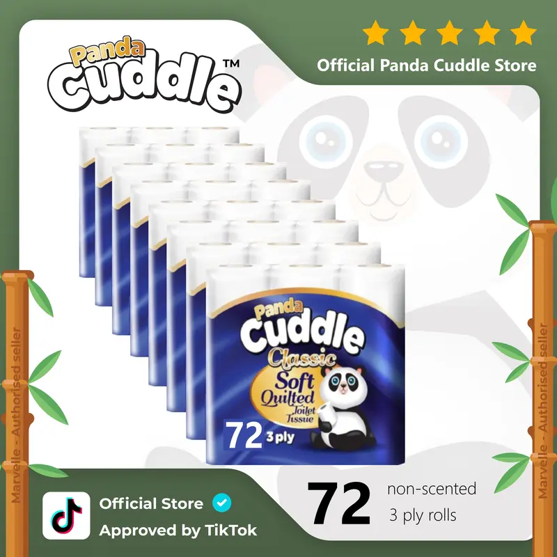 PANDA CUDDLE TOILET ROLLS/ NON SCENTED/ 1x9pk, 5x9pk, 8x9pk and 10x9pk NON SCENTED (Cuddle Panda 3PLY) Eco-friendly Disposable Flushable Toilet Rolls 3