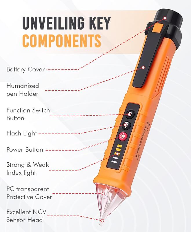 ULTRICS Voltage Tester, 12V-1000V Non-Contact AC Voltage Detector Pen, Adjustable Sensitivity Electric Tester with LED Flashlight, Live/Null Wire Judgment and Breakpoint Finder (Orange) 1