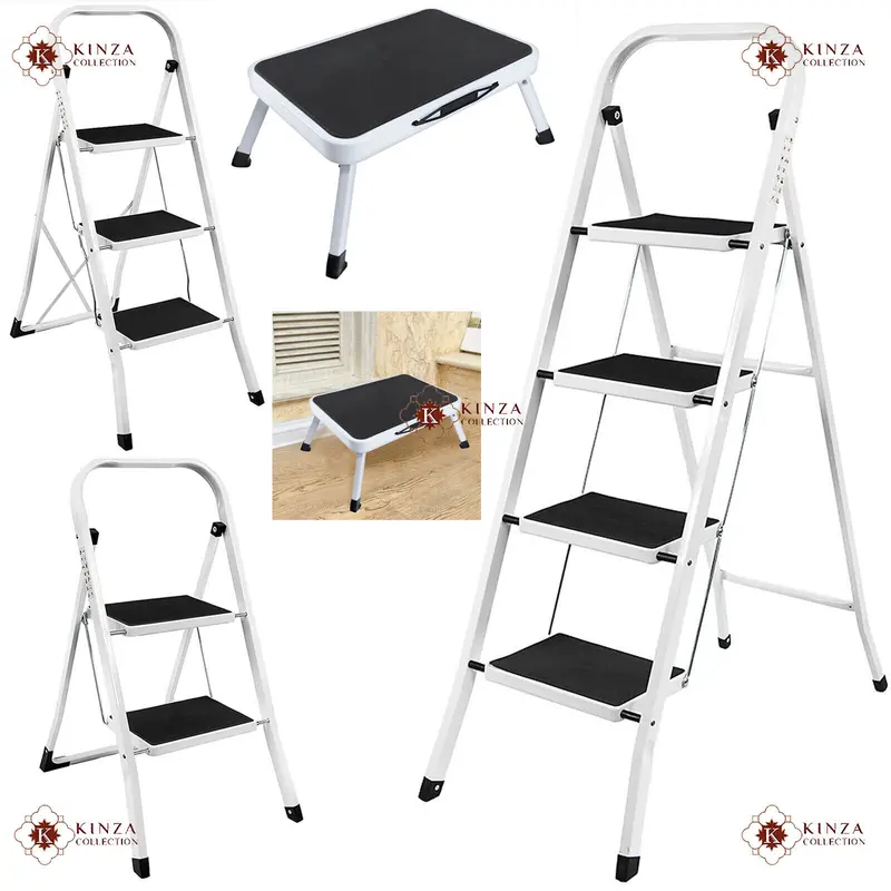 1 2 3 Step Ladder Folding Portable Compact Heavy Duty Iron Anti-Slip Mat Stool 1