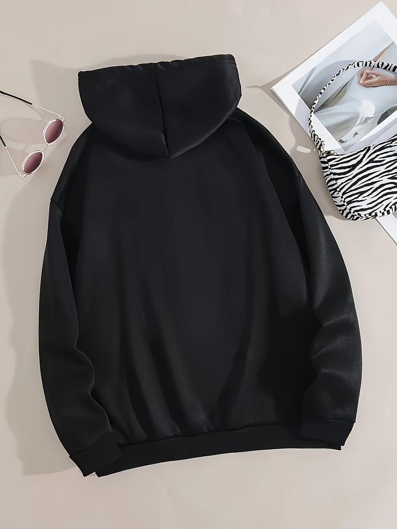 Product Introduction of Milano Print Kangaroo Pocket Hoodie, Casual Long Sleeve Drawstring Hoodies Sweatshirt, Women's Clothing 3