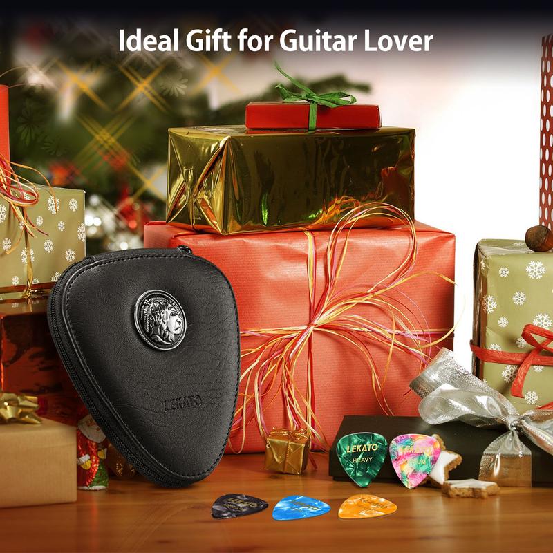 LEKATO Guitar Picks Holder with 18 Picks, Portable Leather Guitar Pick Bag, Celluloid Guitar Plectrums, Accessories for Acoustic/Electric Guitar Bass Ukulele, Gift for Guitar Beginners 8