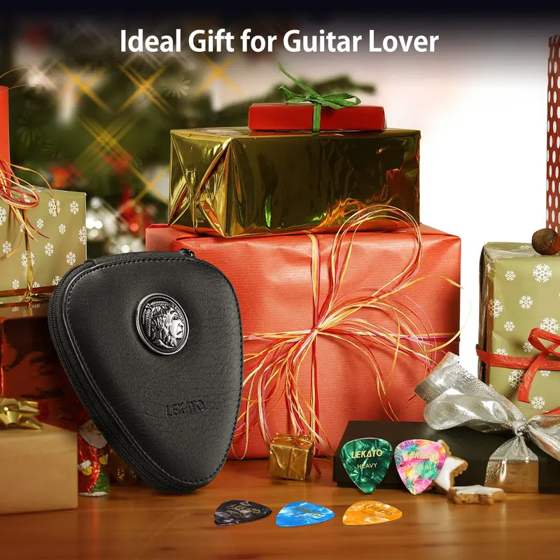 LEKATO Guitar Picks Holder with 18 Picks, Portable Leather Guitar Pick Bag, Celluloid Guitar Plectrums, Accessories for Acoustic/Electric Guitar Bass Ukulele, Gift for Guitar Beginners 7