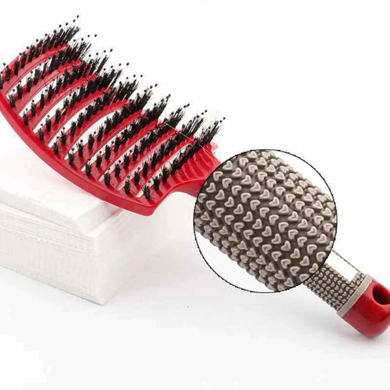 Natural Boar Bristle Detangling Nylon Brush Large Curly Hair Style Women's Tools Haircare Comb 8