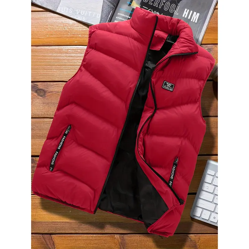 Warm Winter Vest, Men's Casual Zipper Pockets Stand Collar Zip Up Vest For Fall Winter 3