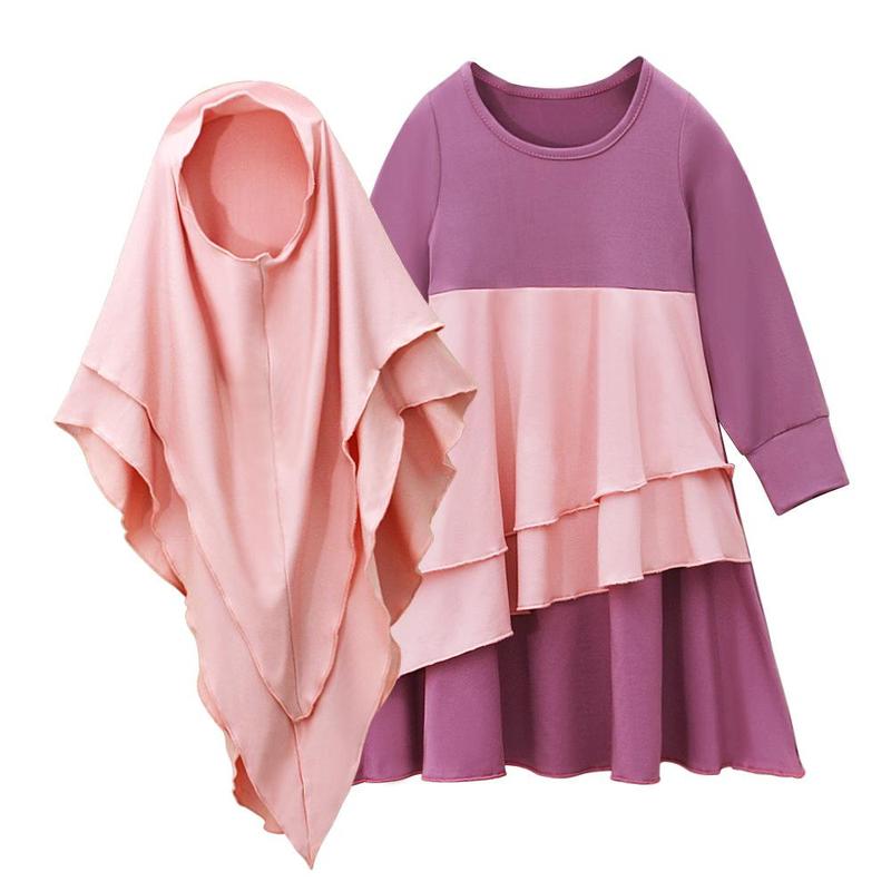 HASASERIES HS1194 2pcs Set,Child Abaya with Two Layer Khimar 1
