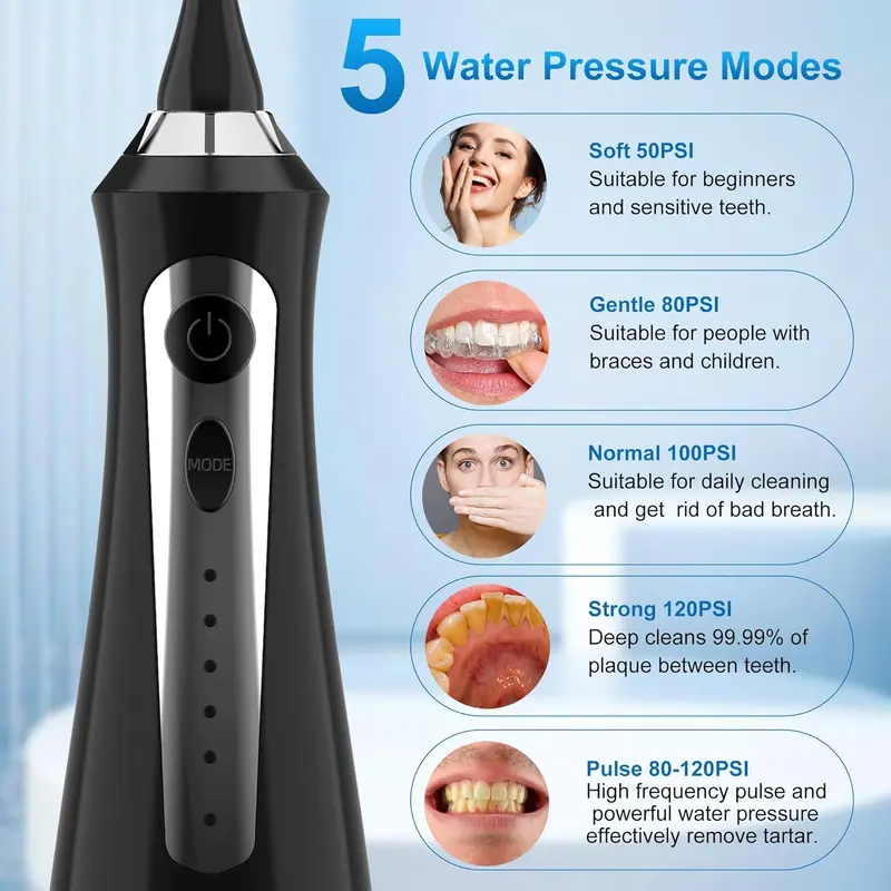 Water Flosser Cordless with 230ml Water Pick and 8 Jet Tips for Dental Oral Cleaning Handy Plug 4