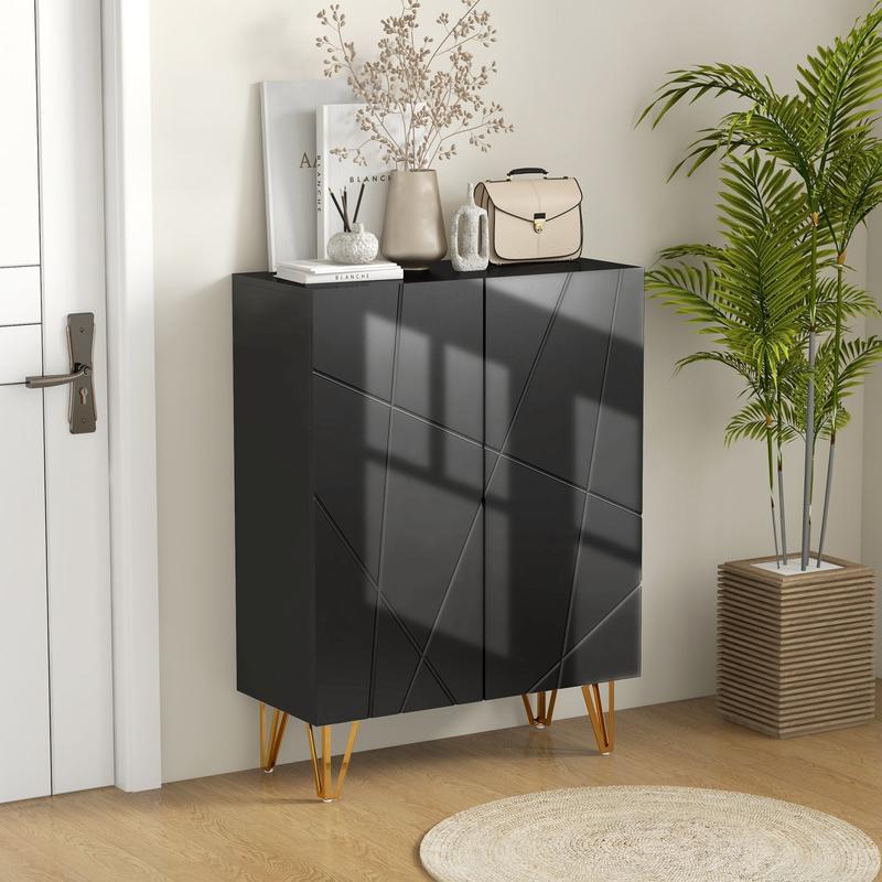 HOMCOM Narrow Shoe Storage Cabinet with Soft-Close Hinges and Adjustable Shelves for 15-20 Pairs of Shoes, Black | Aosom UK 1