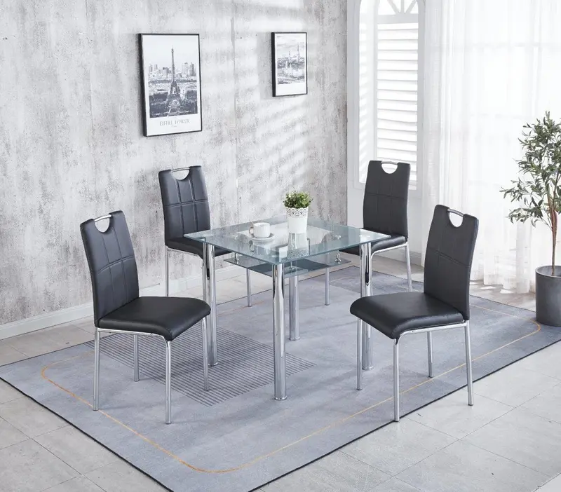 Modernique Compact Tempered Glass Table with 4 Chairs Set Available in Black & Grey 7