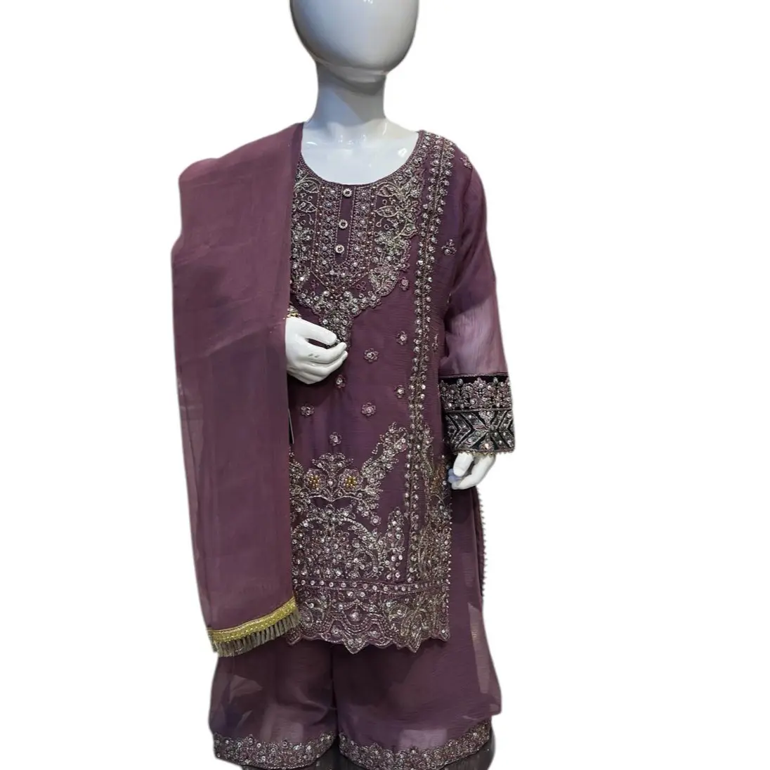 Kidswear Plazo Suit - 3 Piece Set in Lightweight Chiffon Material