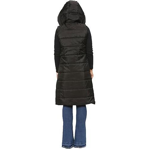 Womens Sleeveless Padded Puffer Gilet Jacket Ladies Hooded Zip Up Front Pocket Side Split Long Line Body Warmer Long Vest 2