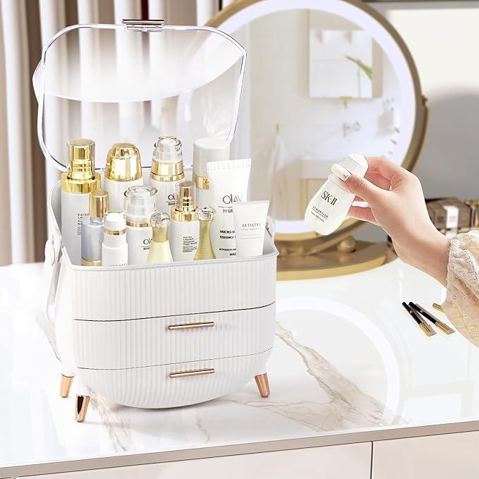 Multi-Function Make Up Case Waterproof Dustproof Cosmetic Storage Box with Transparent cover, Organizer Skin Care Products Jewelry Organizer, Finishing Box for Bedroom Bathroom Desktop, Easy to Carry In Hand, Valuable gift for mother, wife and girlfriend. 7