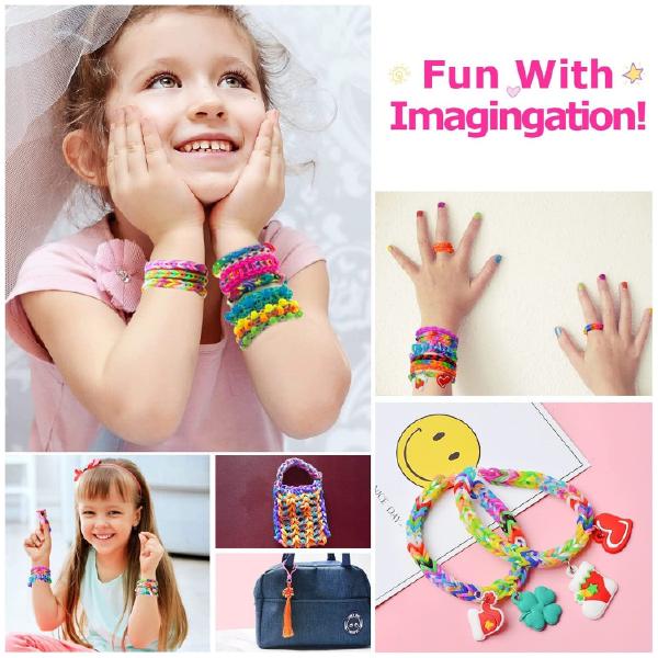 2500+ Rubber Bands,Loom Bands Kit, DIY Rubber Bands Set for Bracelet,22 pendant, 80 + Beads, 3 Crochet Hooks,  100 transparent S buckles, Gift for Boys Girls 3
