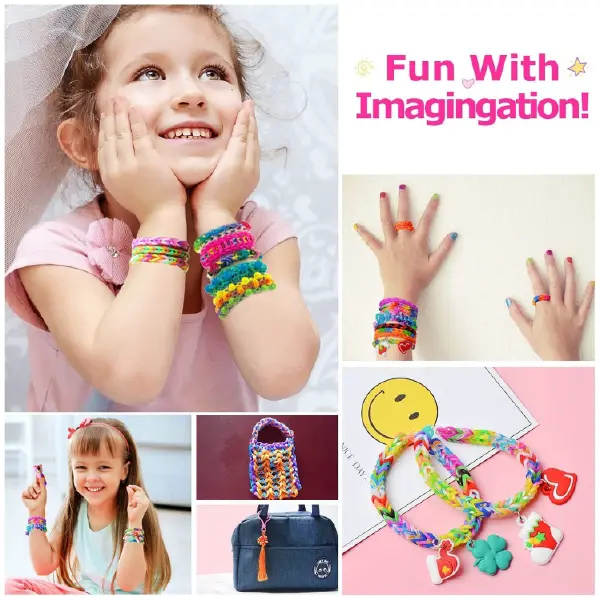 2500+ Rubber Bands,Loom Bands Kit, DIY Rubber Bands Set for Bracelet,22 pendant, 80 + Beads, 3 Crochet Hooks,  100 transparent S buckles, Gift for Boys Girls 3