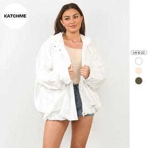 KatchMe Women's Street Drawstring Hood Stand Collar Flap Pocket Trench Coat,Versatile Solid Color Outerwear Jacket,Fall Long Sleeve Hooded Trench Coat