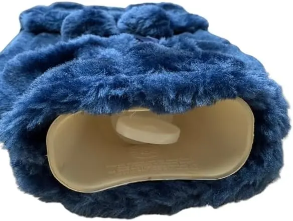 Luxury Faux Fur Hot Water Bottle with Pom Poms – 2 Litre Ultra-Soft Blue Hot Water Bottle & Sleep Mask 4