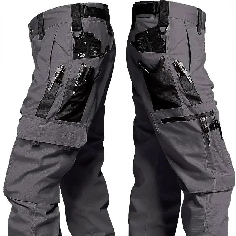 Wear Resistant Work Pant Man Multi-pocket Straight Cargo Trousers Outdoor Jogging Tactical Pants Spring Autumn Casual Trousers Menswear Beige