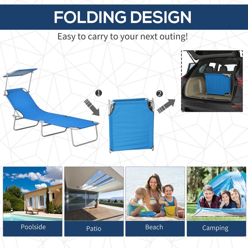 Outsunny Sun Lounger, with Adjustable Face Canopy - Bright Blue 3