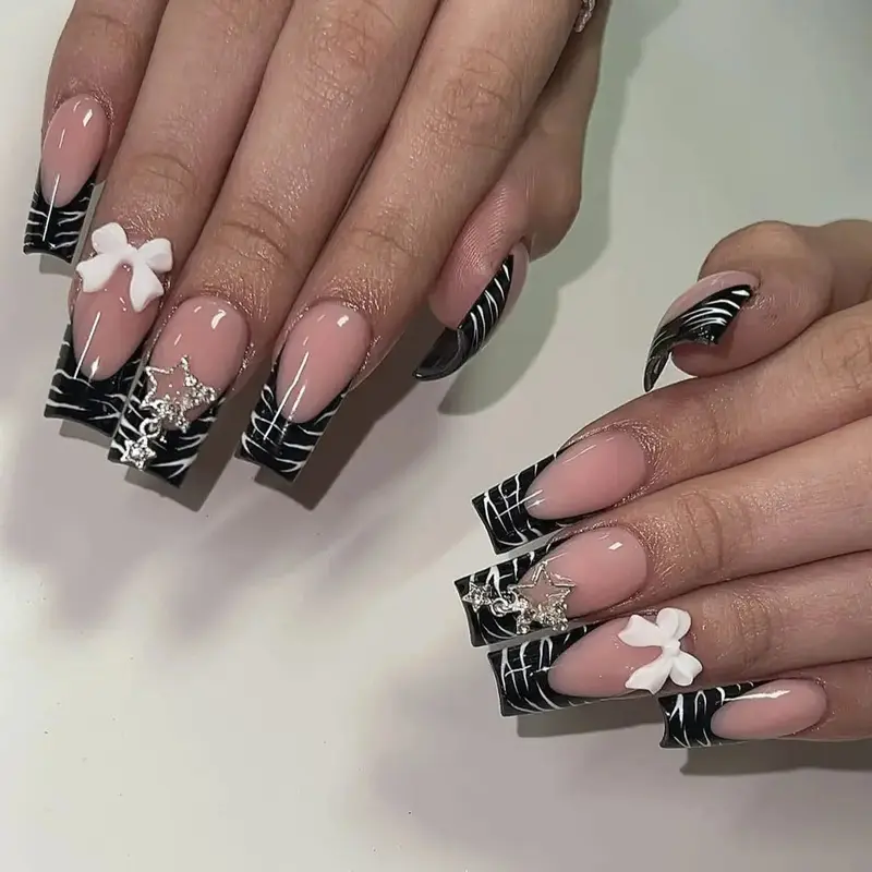 Pink French Style 3D Bowknot Press-On Nails Default 7