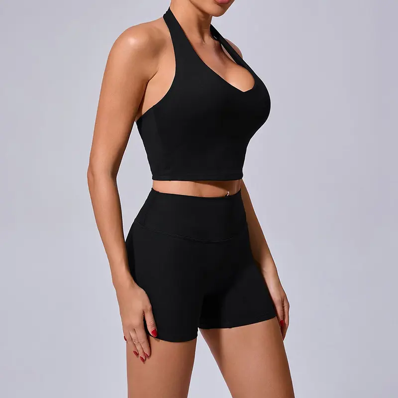 Product Introduction of Yoga Leggings Set Women Seamless Yoga Set 2 Pieces Push Up Shorts Halter Sports Bra Workout Sets Gym Clothes 10