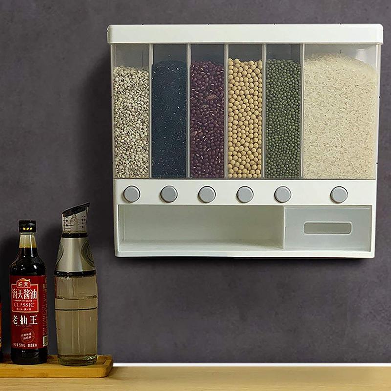 Livingandhome Wall Mounted Cereal Dispenser with Measuring Cup - Kitchen Storage for 6 Grains 4