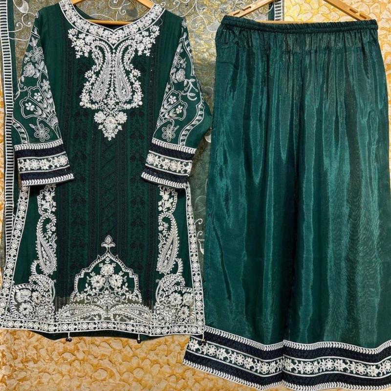 Naira Chiffon Partywear with palazzo trouser sharara Outfit and chiffon dupatta Embroidered Traditional Dress Womenswear 3