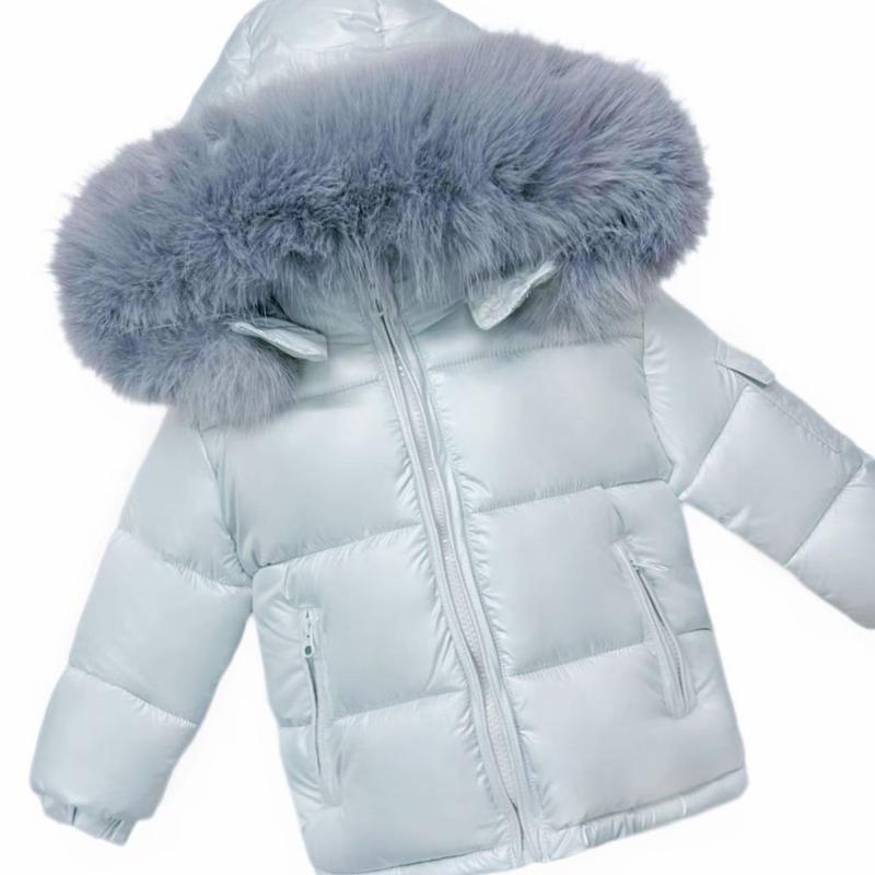 Baby Boy Silver Puffer Coat with Faux Fur Hood "MYD409S" 1