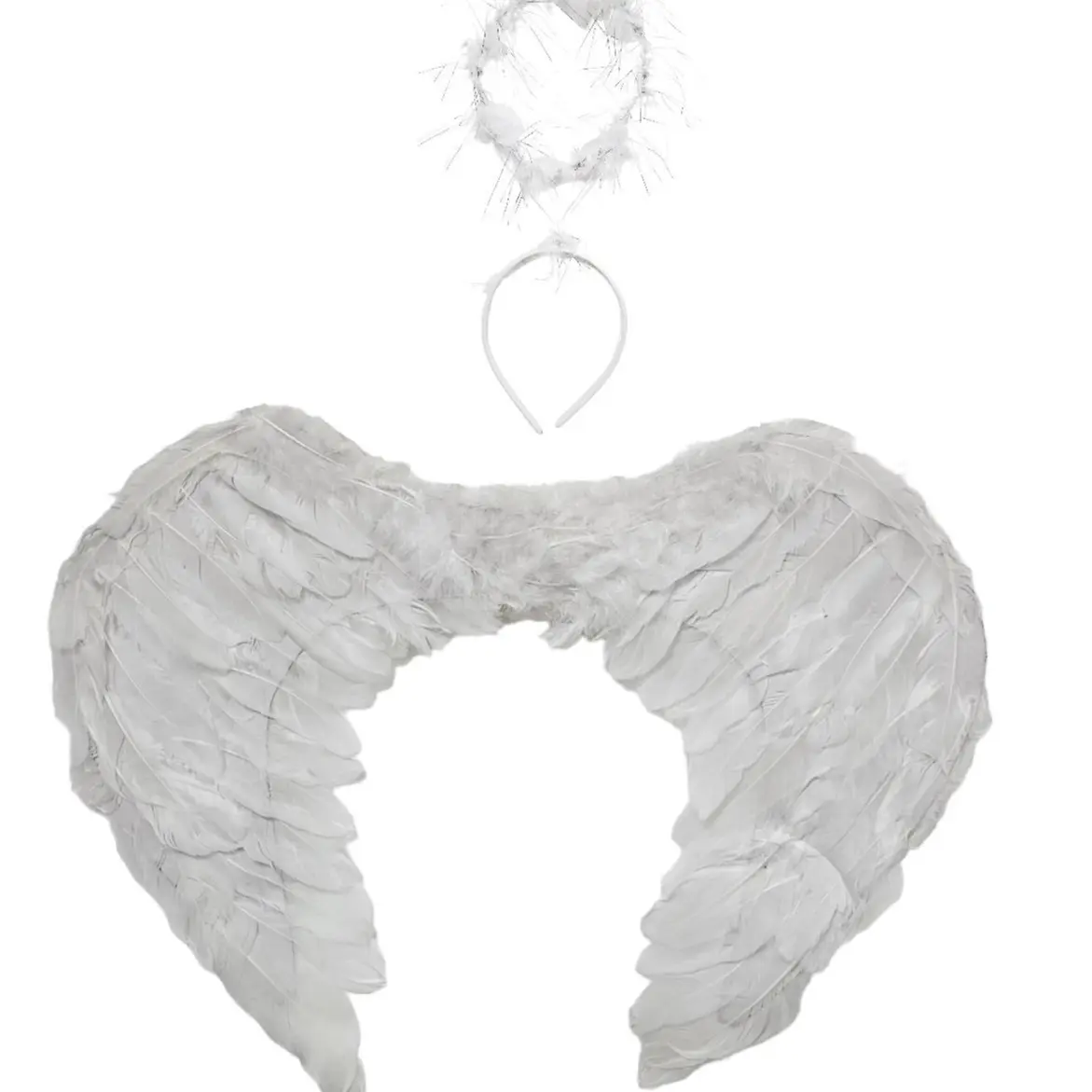 White Feather Wings with Angel Halo - Ladies' and Girls' Halloween Spooky Fairytale Princess Fancy Dress Party Costume