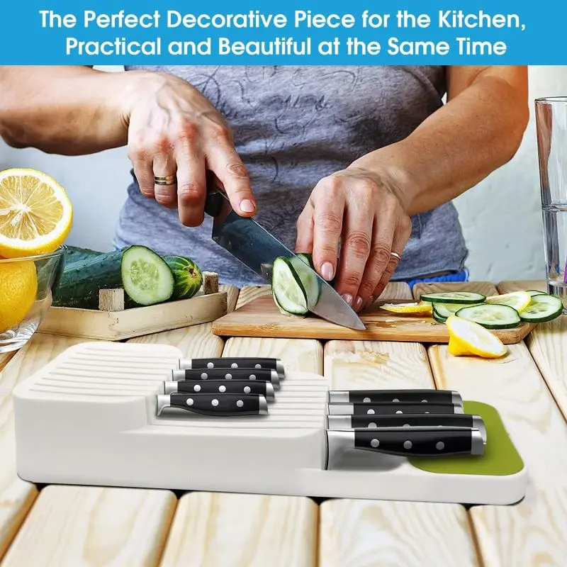 Kitchen Knives Holder & DrawerStore Knife Organizer holds up to 9 knives, Kitchen Organisation & Drawer Storage – Compact, White 8