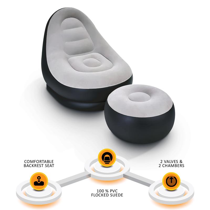 Inflatable Deluxe Lounger Ottoman Couch Gaming Chair Foot Stool Seat Air + Electric Pump 4