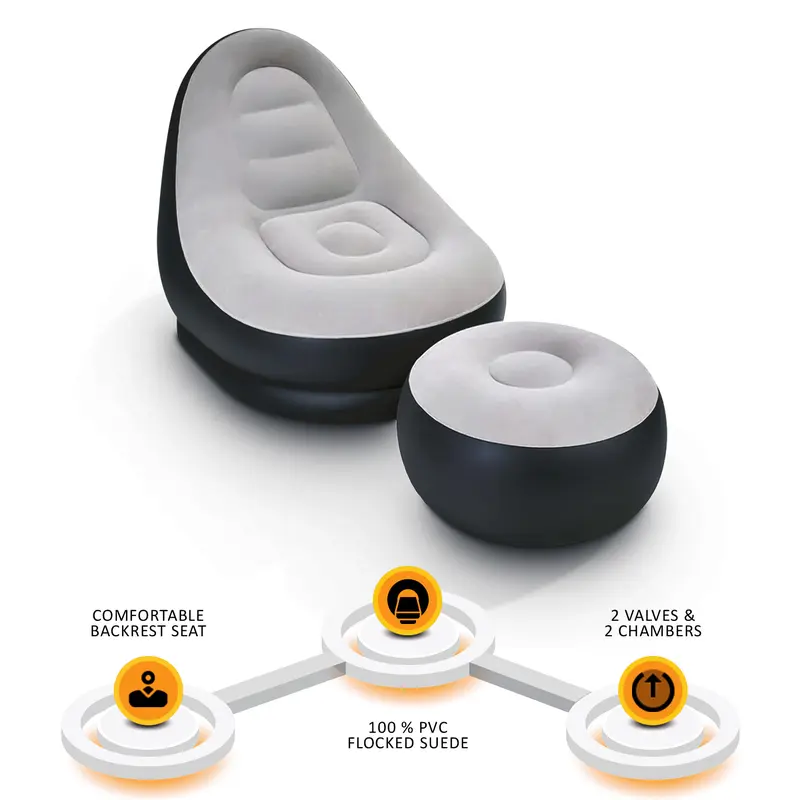 Inflatable Deluxe Lounger Ottoman Couch Gaming Chair Foot Stool Seat Air + Electric Pump 4