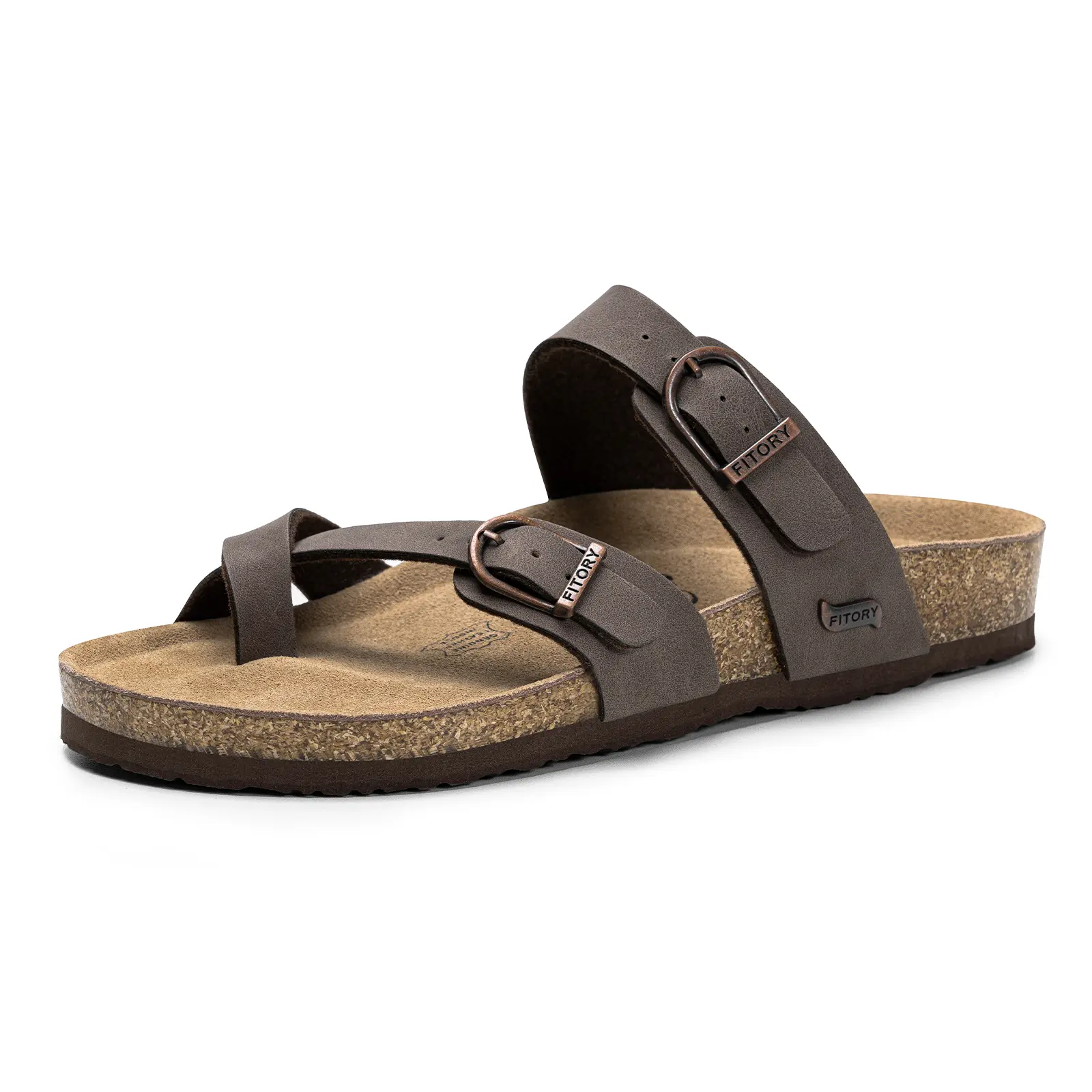 FITORY Women's Summer Slide Sandals,Girl Footwear Breathable Open Toe,Comfy Casual Soft Cork Footbed,Adjustable Strap Buckle,Comfort Arch Support Flat Sandals